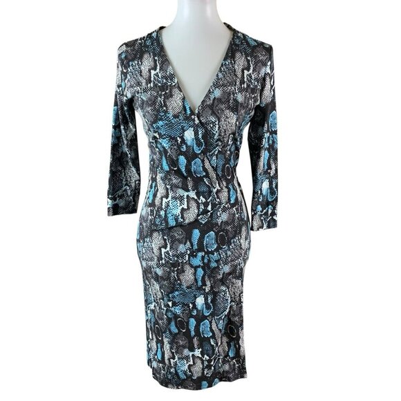 Felicity And Coco Snakeskin Print Wrap Dress Long Sleeve Blue Gray Small Career - Picture 1 of 4
